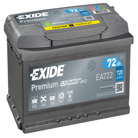 BATTERIE EXIDE PREMIUM LB3 12V 72AH 720A +D EA722