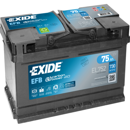 BATTERIE EXIDE EFB LB4 12V 75AH 730A 315X175X175 +D EL752