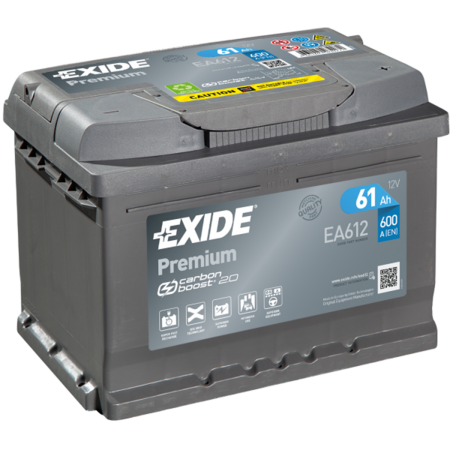 BATTERIE EXIDE PREMIUM LB2 12V 61AH 600A +D EA612