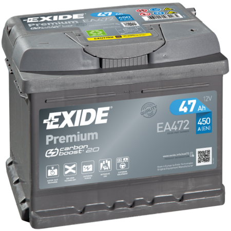 BATTERIE EXIDE PREMIUM LB1 12V 47AH 450A +D EA472