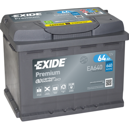 BATTERIE EXIDE PREMIUM L2 12V 64AH 640A +D EA640