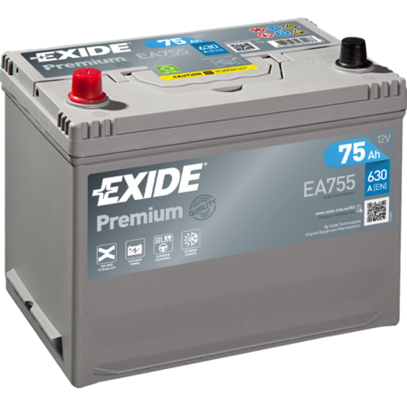 BATTERIE EXIDE PREMIUM D26 12V 75AH 630A +G EA755