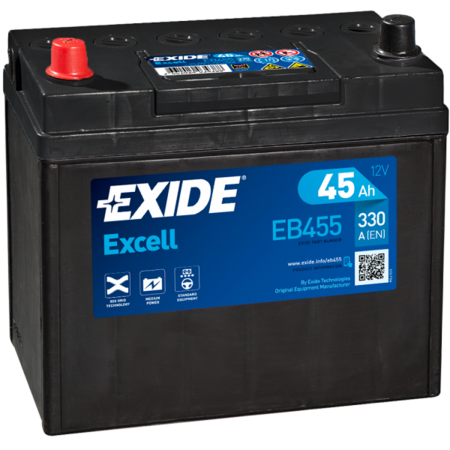 BATTERIE EXIDE EXCELL B24L 12V 45AH 330A +G EB455